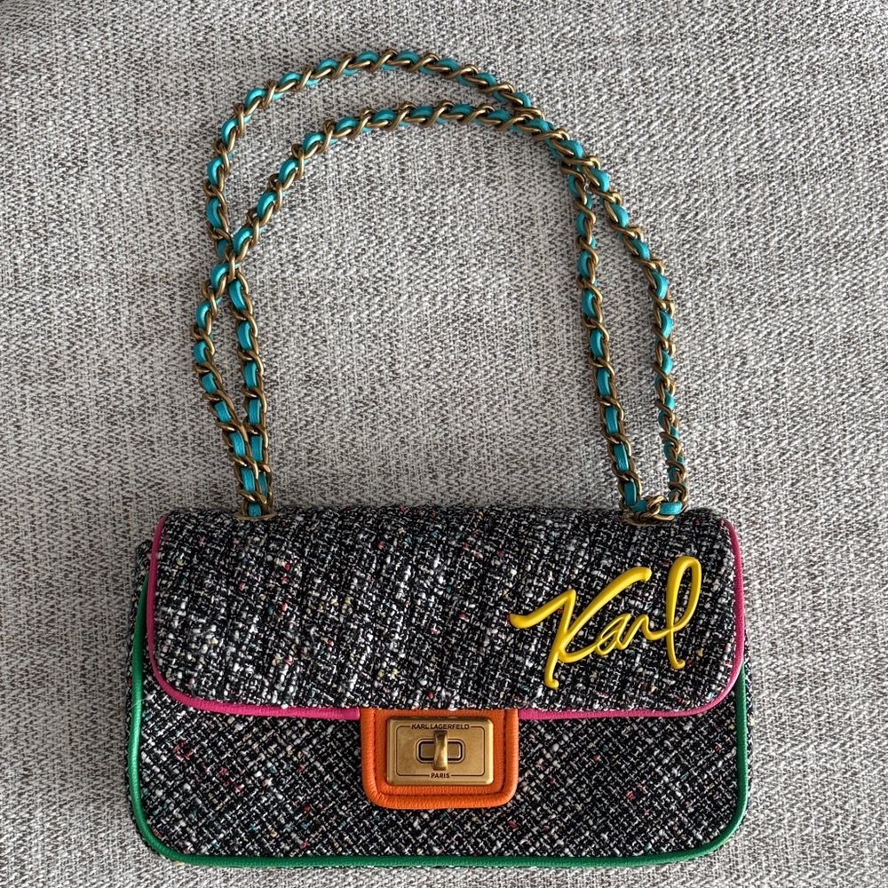 Multicolor Tweed Chain Shoulder Bag